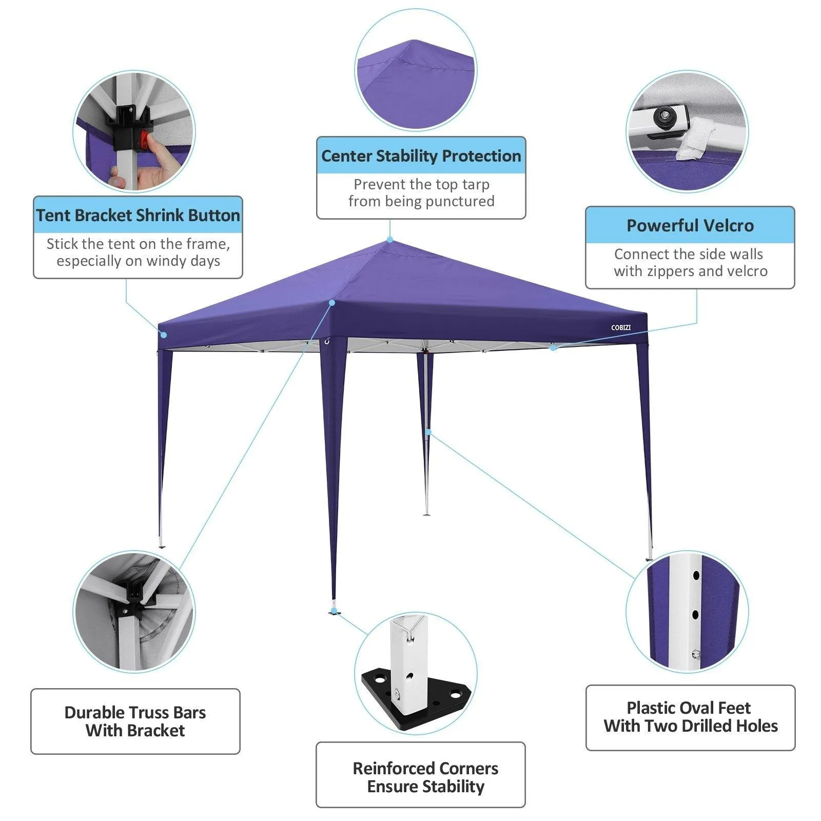 COBIZI Pop Up Canopy Shade Waterproof Tent 10'x10' with 4 Sidewalls