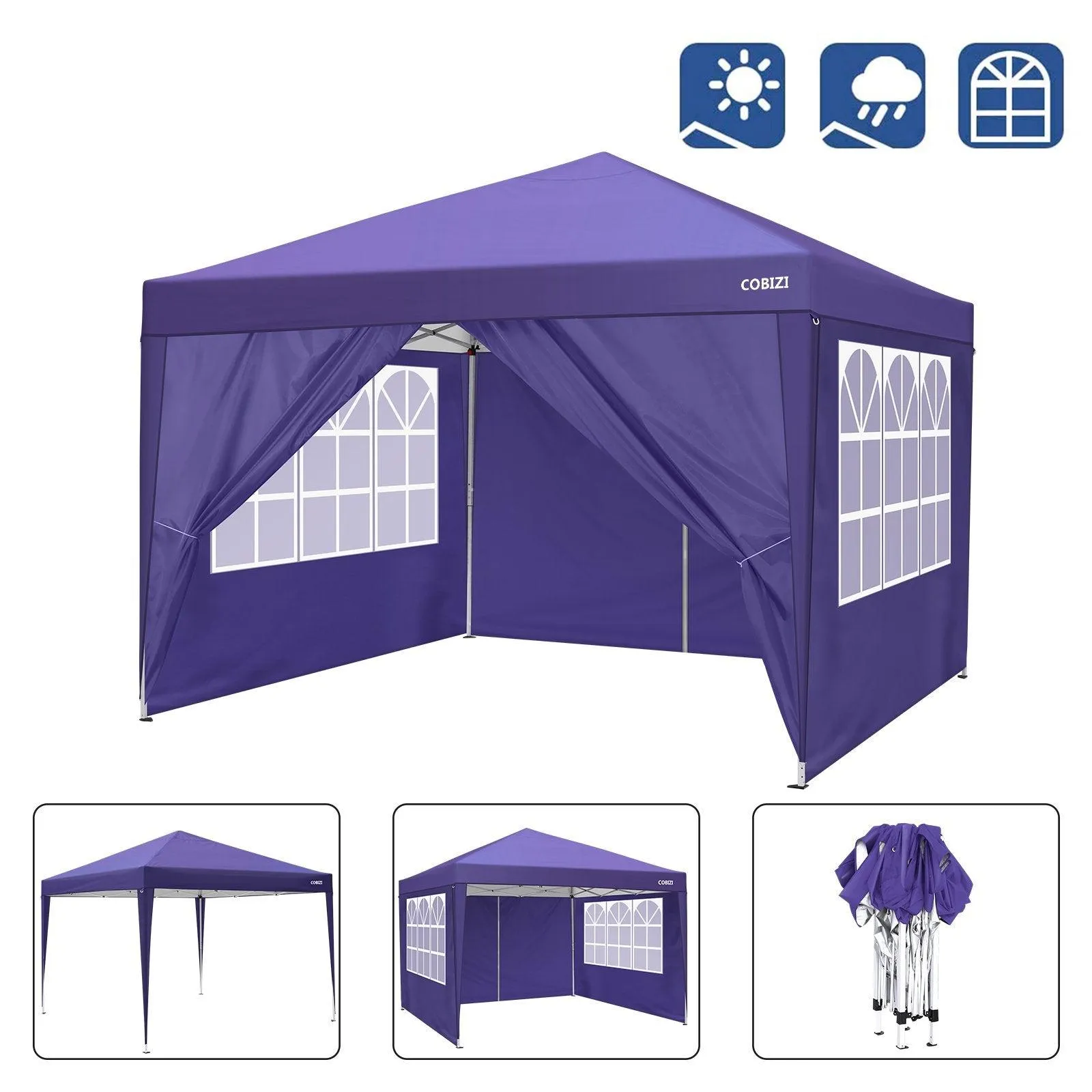 COBIZI Pop Up Canopy Shade Waterproof Tent 10'x10' with 4 Sidewalls