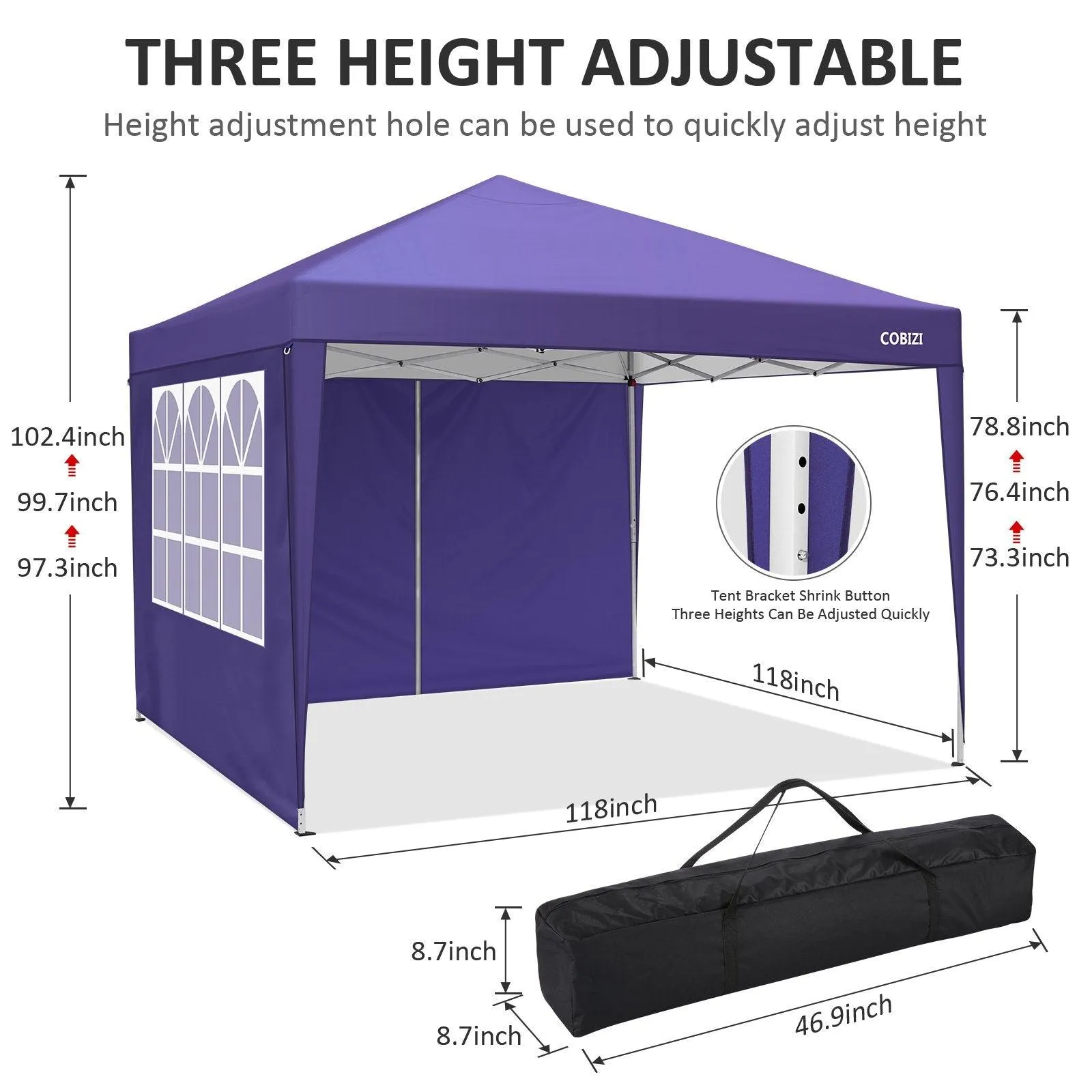 COBIZI Pop Up Canopy Shade Waterproof Tent 10'x10' with 4 Sidewalls