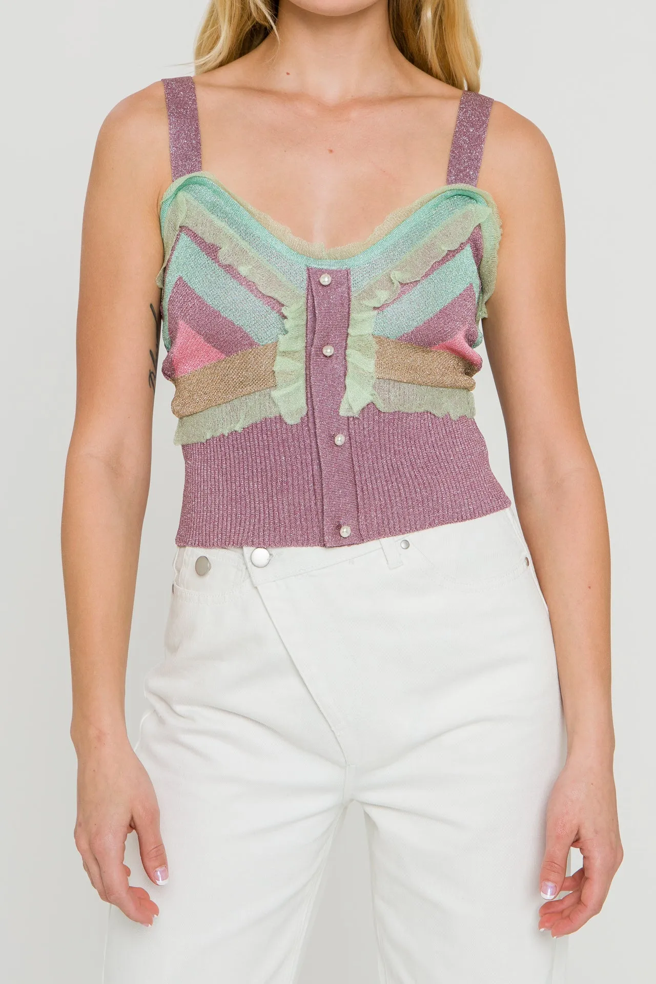 Color Block Metallic Knit Top