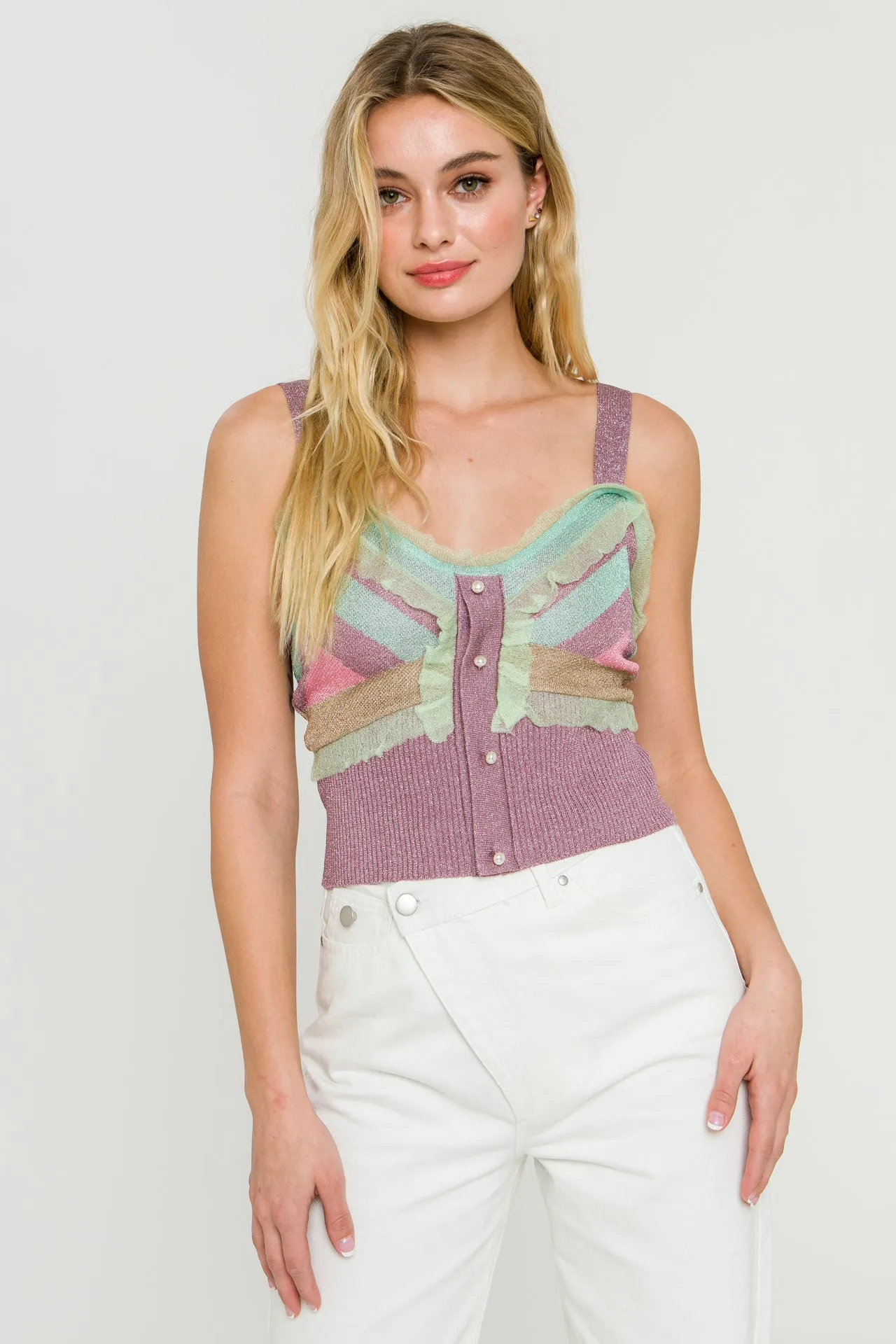 Color Block Metallic Knit Top