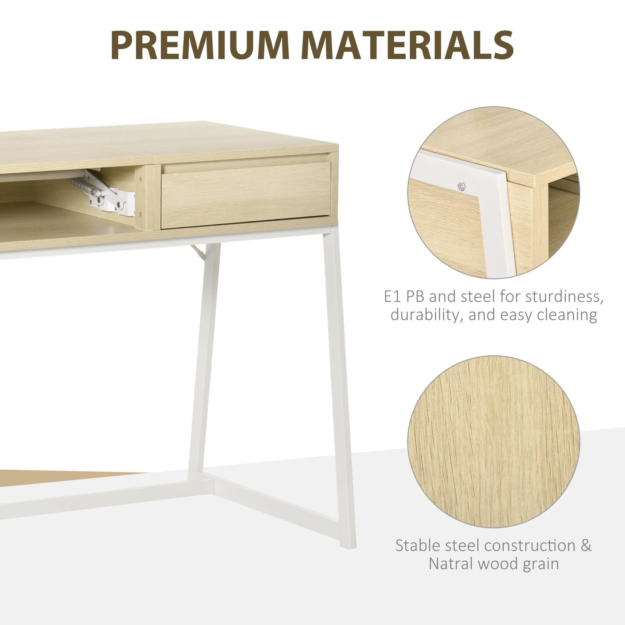 Compact Computer Desk Workstation for Modern Office Study Writing with Drawer Storing Box, Home Furniture, Natural Study