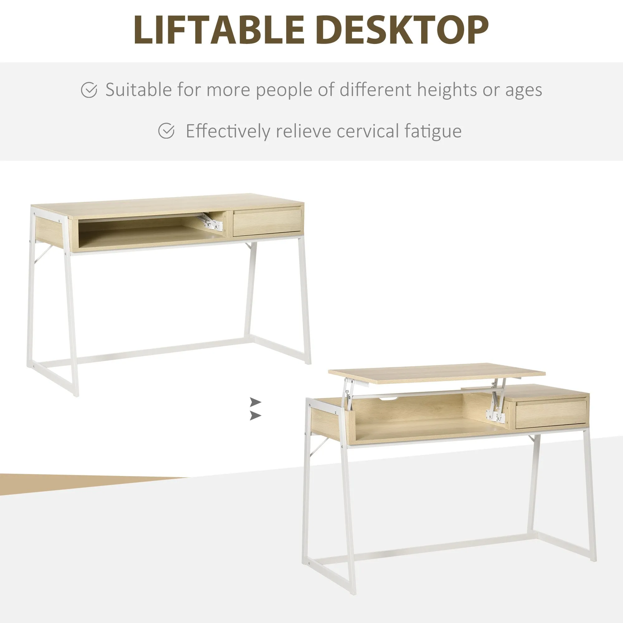 Compact Computer Desk Workstation for Modern Office Study Writing with Drawer Storing Box, Home Furniture, Natural Study