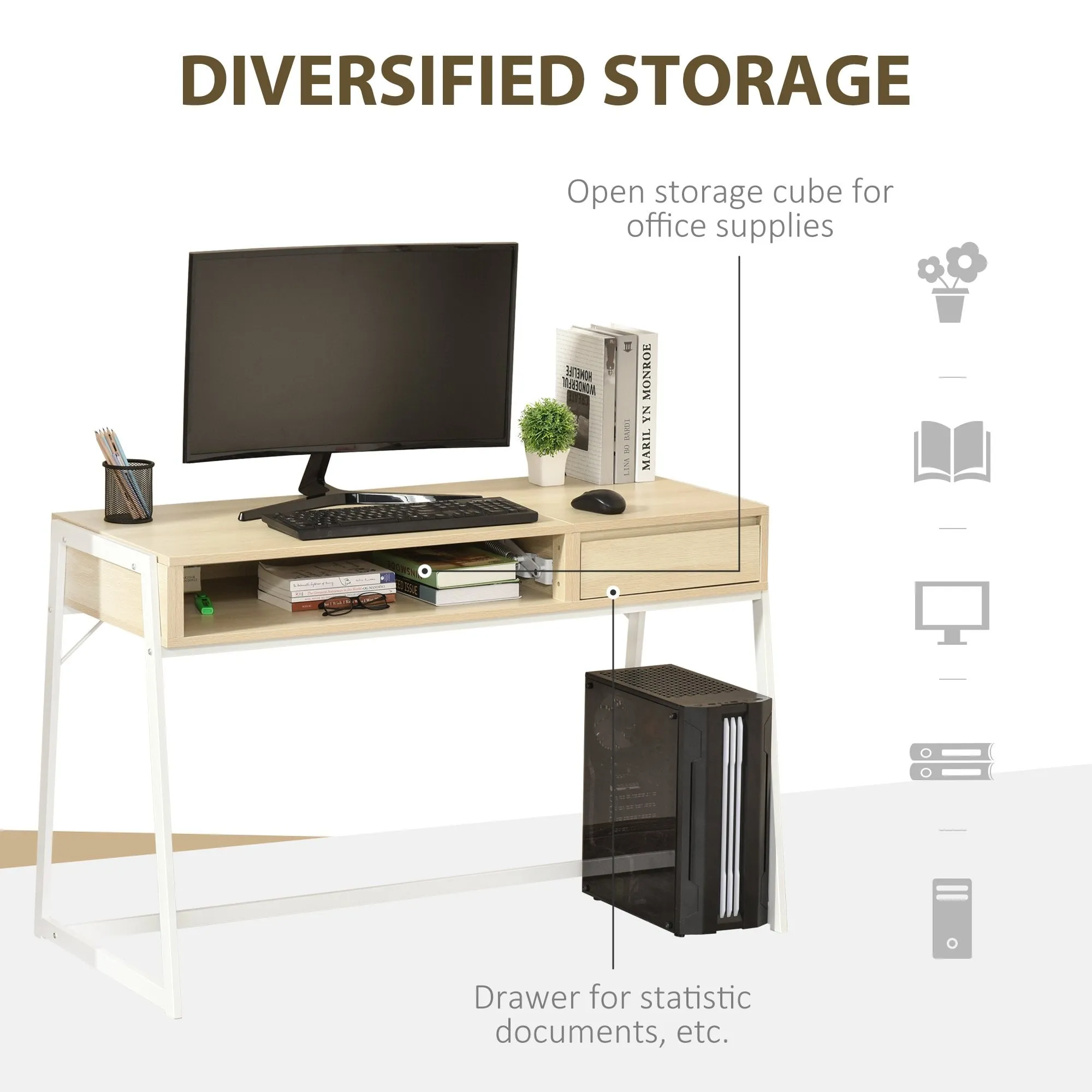 Compact Computer Desk Workstation for Modern Office Study Writing with Drawer Storing Box, Home Furniture, Natural Study