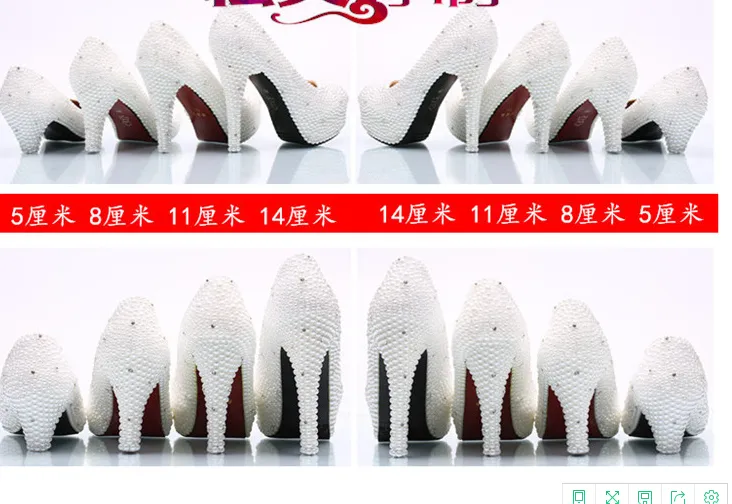 Crystal Beadings Round Toe Low Cut Stiletto High Heels Bridal Wedding Shoes