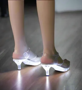 Crystal Clear Women's LED Kitten Heel Sandals – Dazzling  Nightclub Heels with Shimmering Lights & Sleek Transparent Design