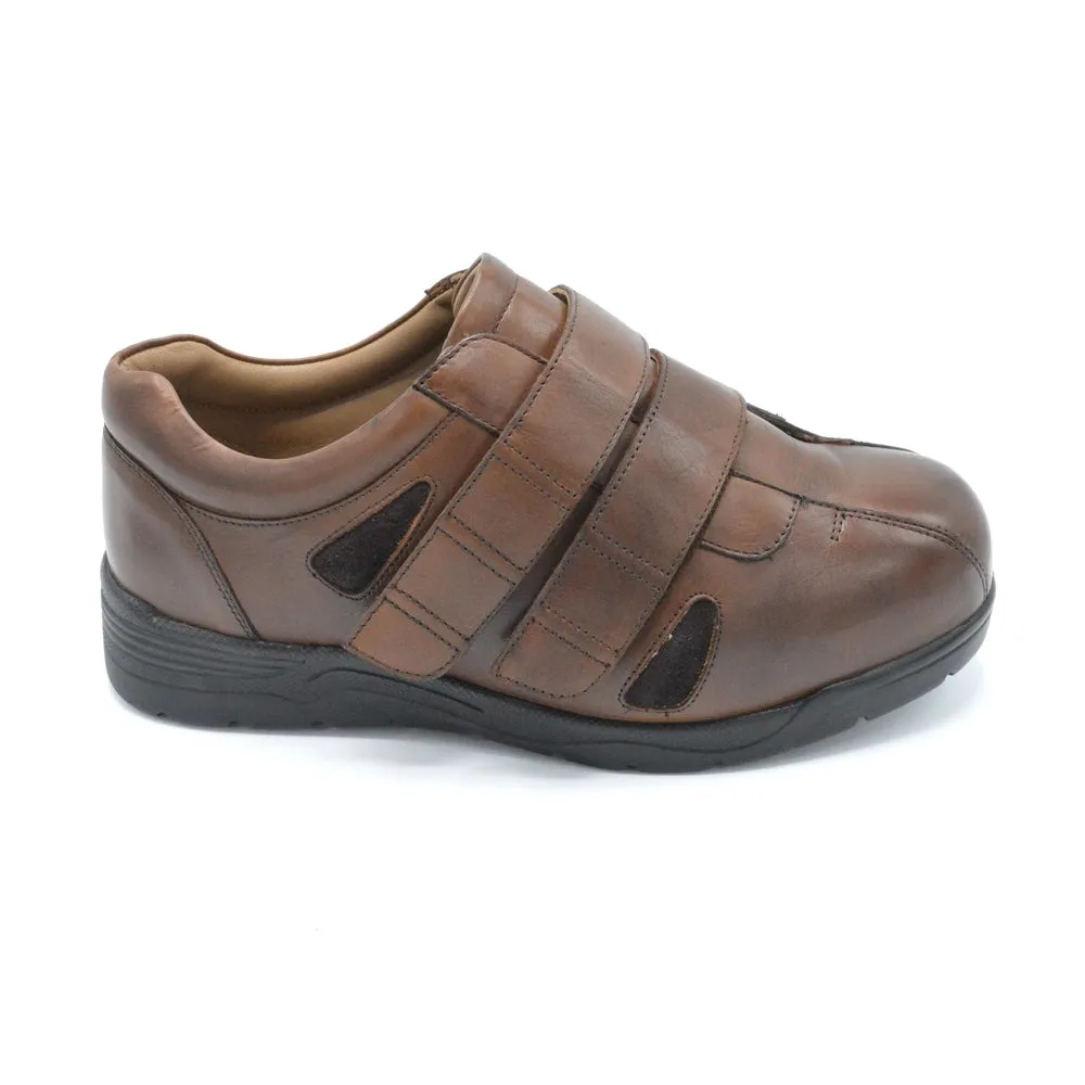 DB Darren - Mens Extra Wide Velcro Close Shoe - 6V (6E-8E) Fitting - Brown