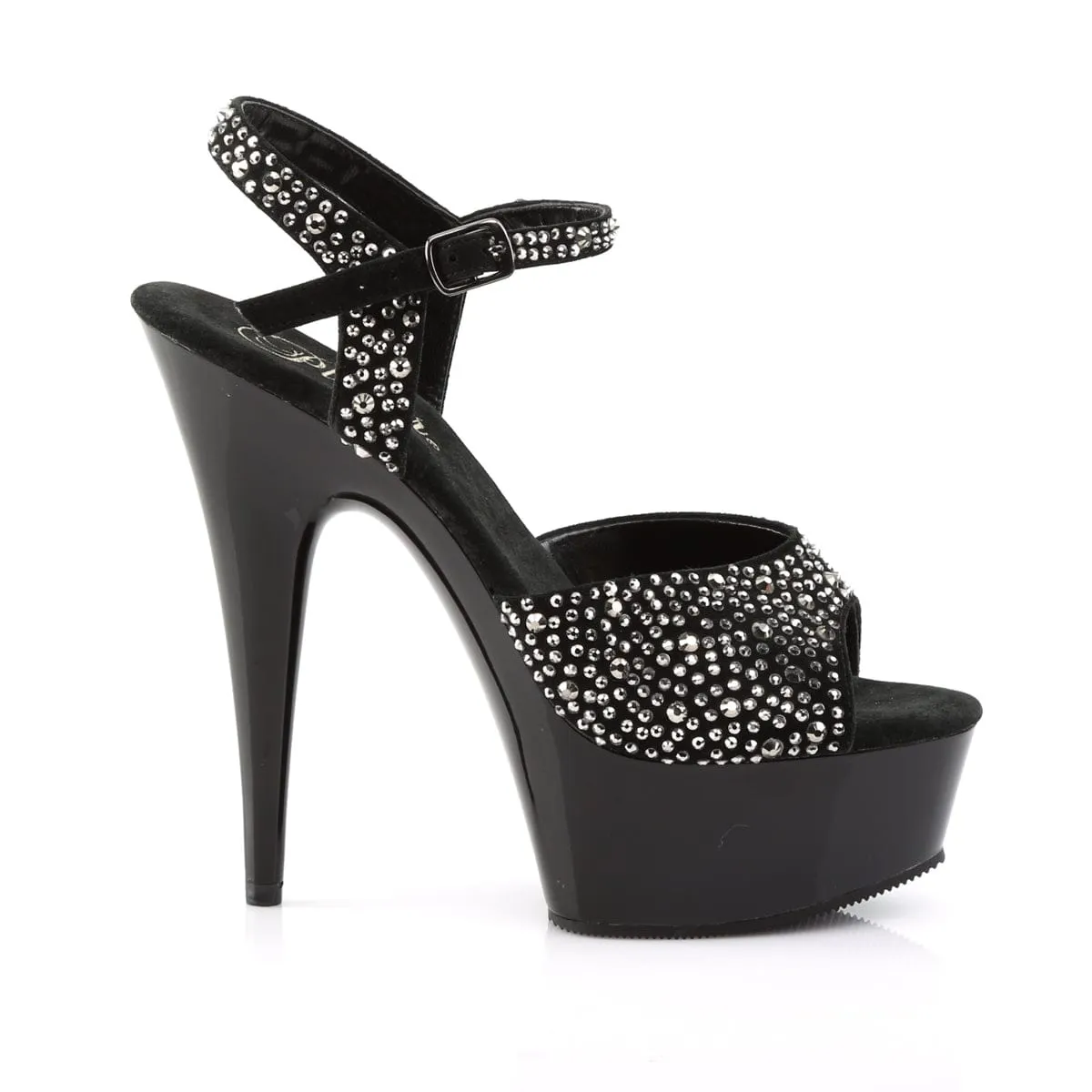 DELIGHT-609RS Black Suede-Pewter Rhinestones/ Black