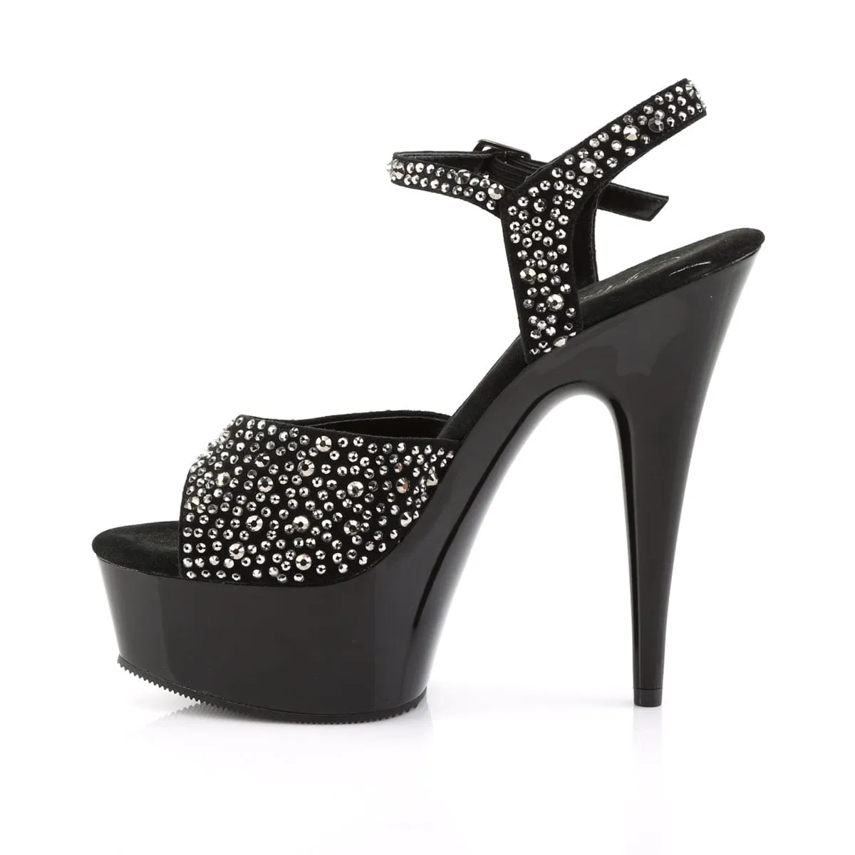 DELIGHT-609RS Black Suede-Pewter Rhinestones/ Black