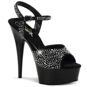 DELIGHT-609RS Black Suede-Pewter Rhinestones/ Black