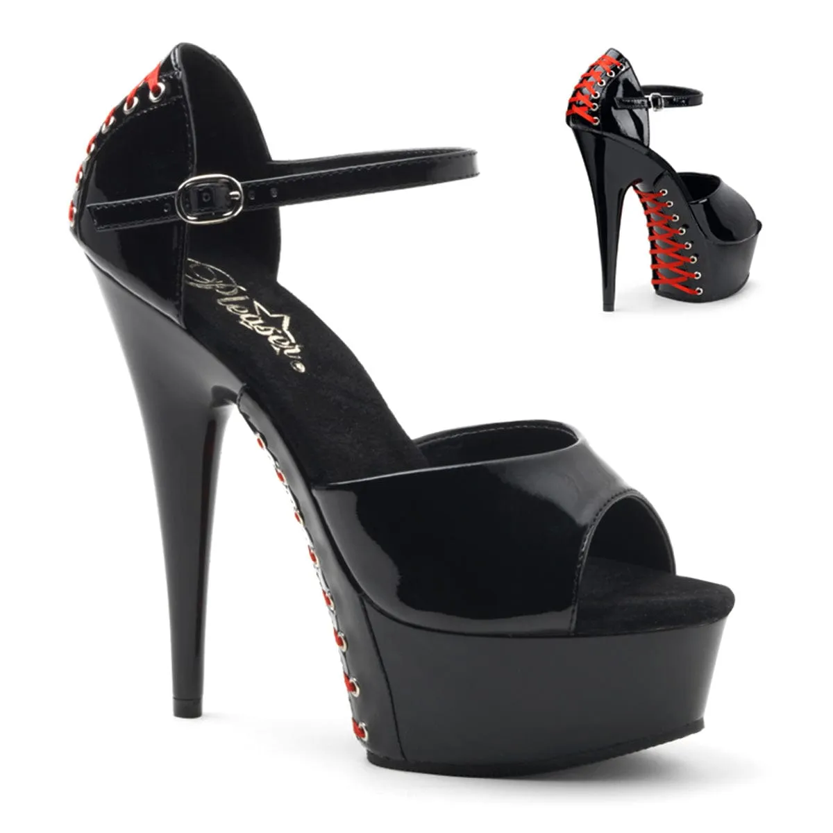 DELIGHT-660FH Black Patent/Black (Red Lace)