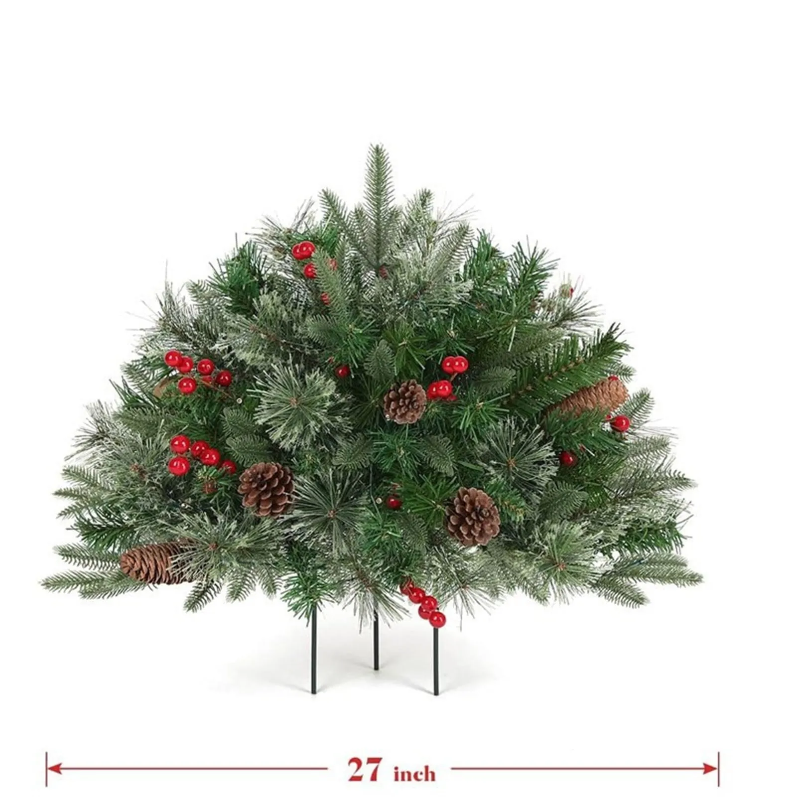 essential Topsworth Prelit Planter Bushes | Topsworth Pre-Lit Artificial Christmas Urn Filler | Christmas Tree Flocked with Mixed Decorations and Pre-Strung White LED Lights with Stand | 26 Inch Green