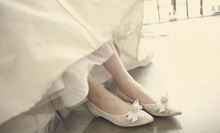 Fashion Women Flat Pointed Toe Lace Sequin Wedding Bridal Shoes, SY0108