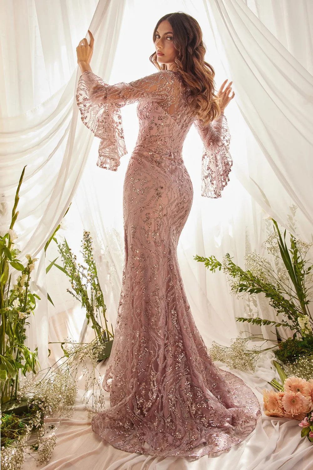 Flared Long Sleeve Mermaid Gown by Andrea & Leo Couture A1120 - Special Occasion/Curves