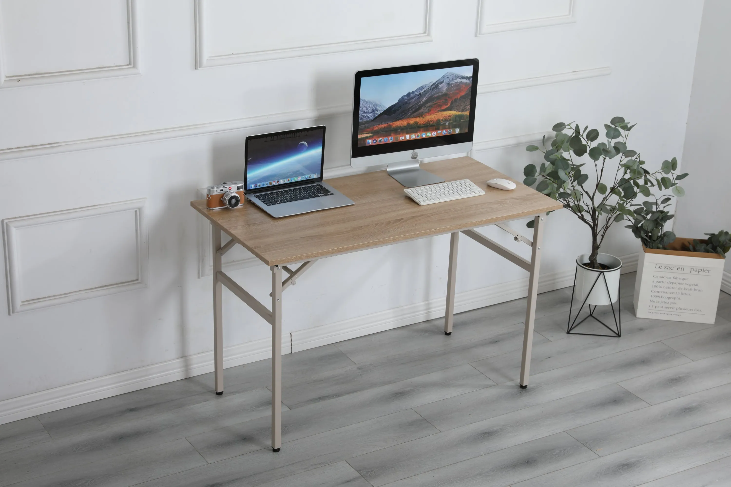 Folding Computer Workstation Desk: Black, 47✖24 inches, No Installation, Creamy White