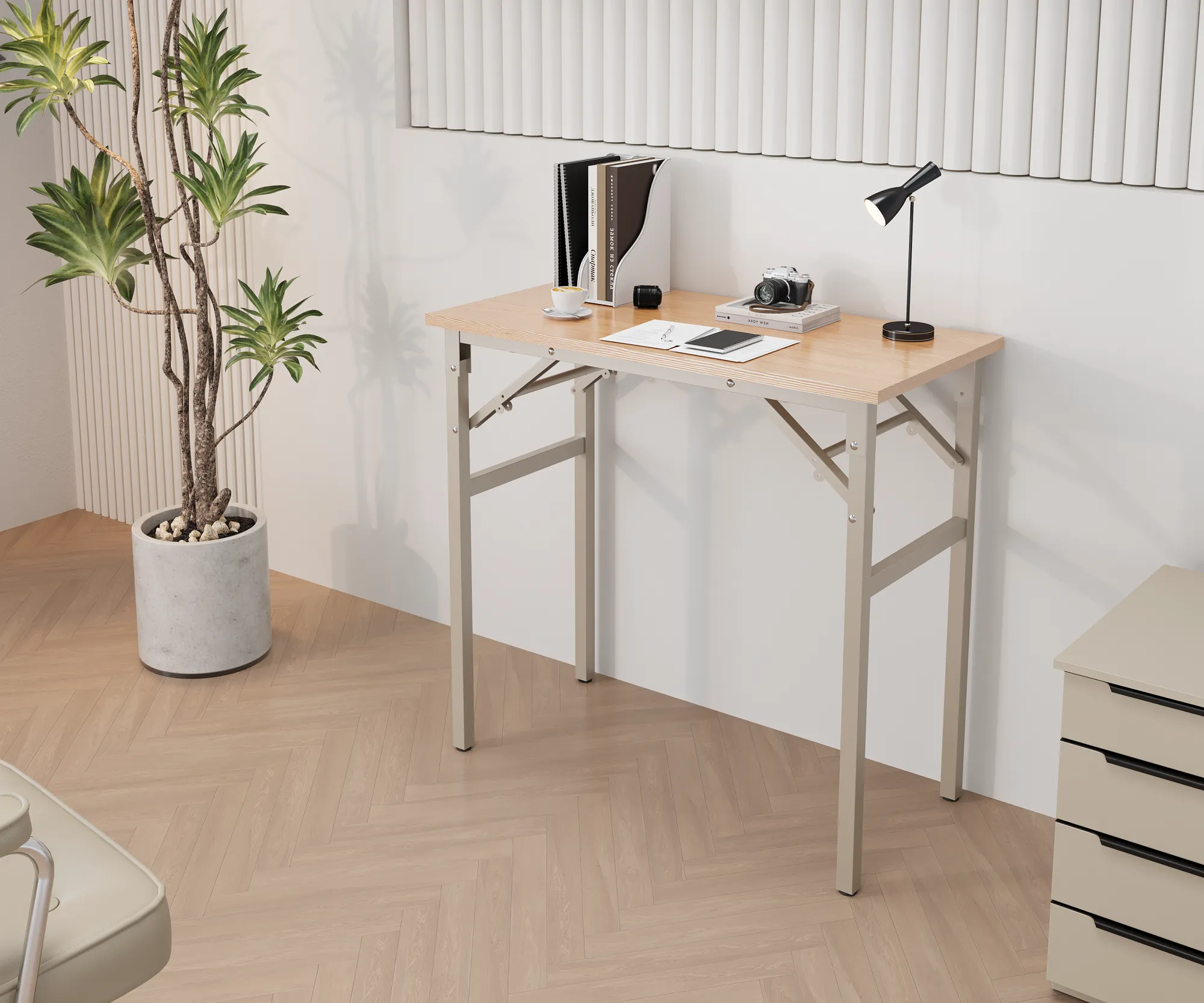 Folding Computer Workstation Desk: Black, 47✖24 inches, No Installation, Creamy White