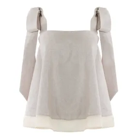 Frilly Top with Bow Tie in Beige