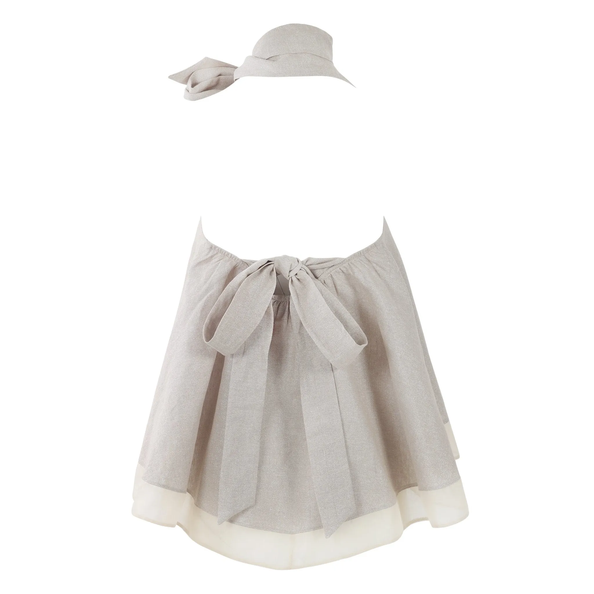 Frilly Top with Bow Tie in Beige