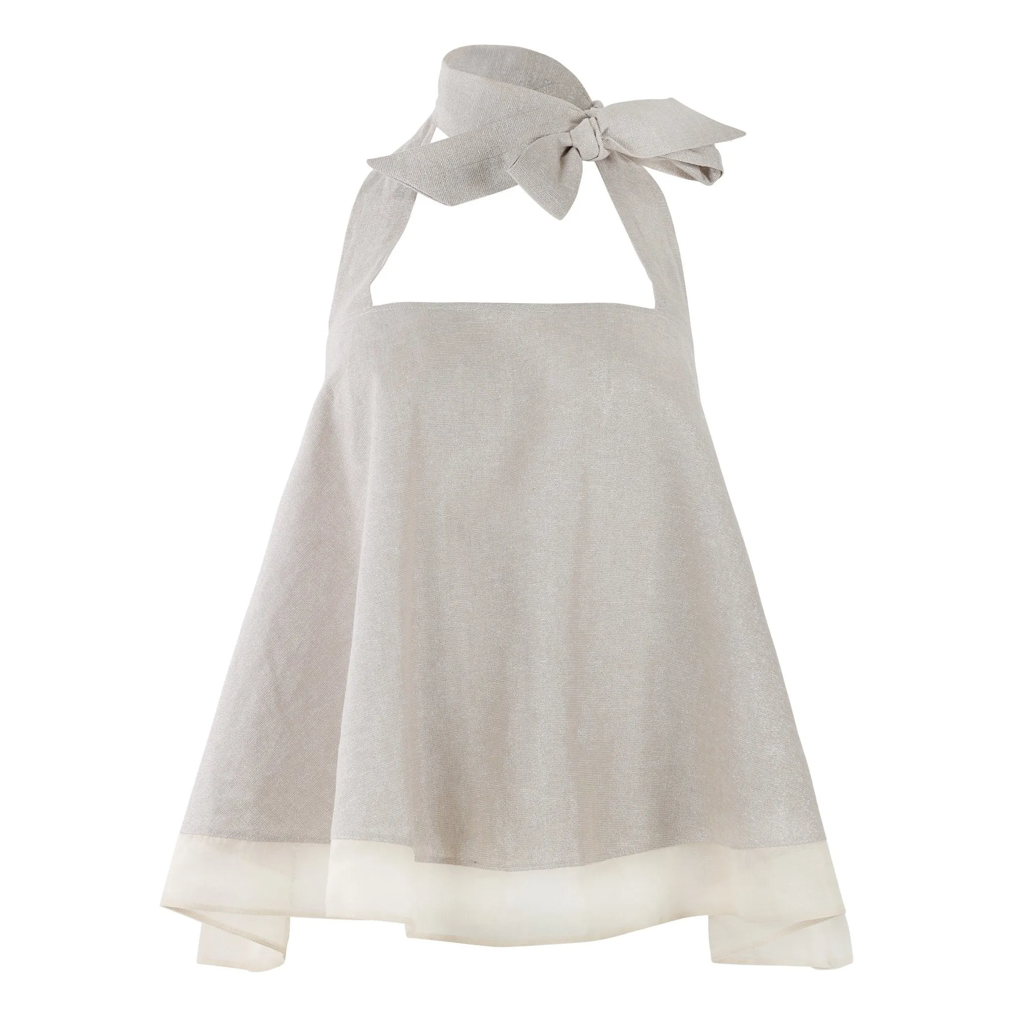 Frilly Top with Bow Tie in Beige