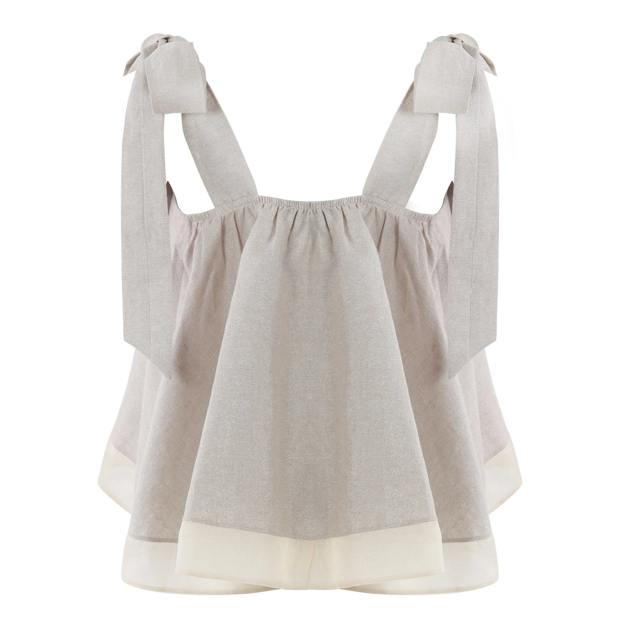 Frilly Top with Bow Tie in Beige