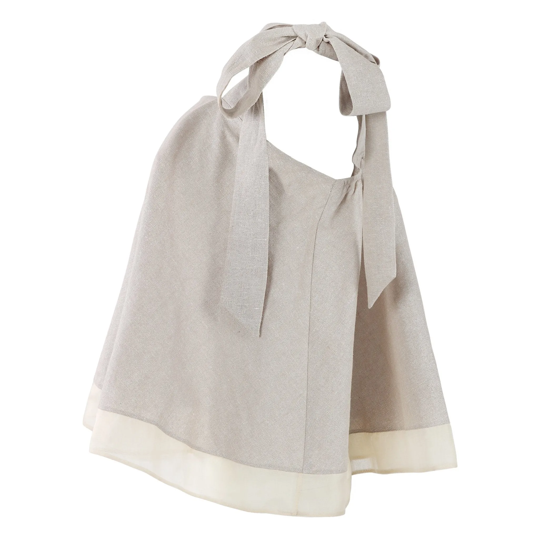 Frilly Top with Bow Tie in Beige