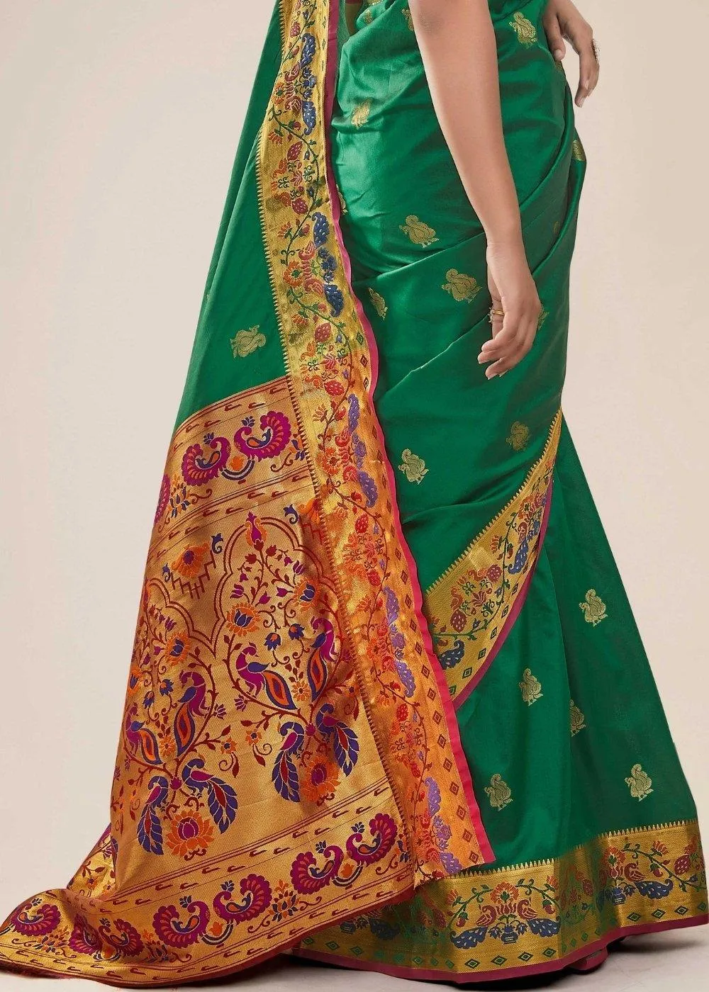 Fun Green Woven Paithani Silk Saree | Stitched Blouse