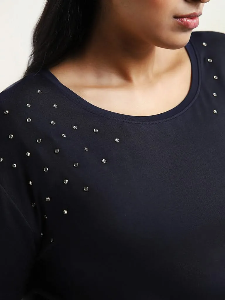 Gia Navy Embellished T-Shirt