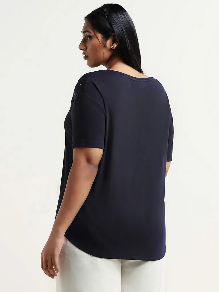 Gia Navy Embellished T-Shirt