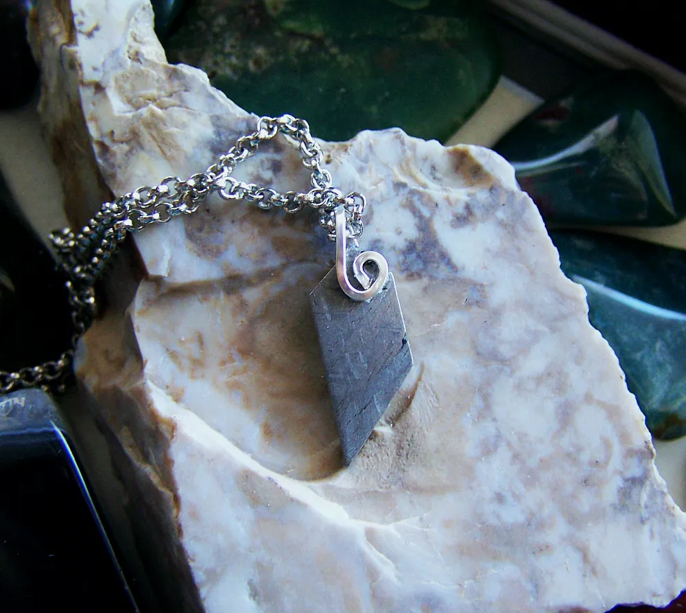 Gibeon Meteorite Celestial Stone Wire Wrapped Pendant