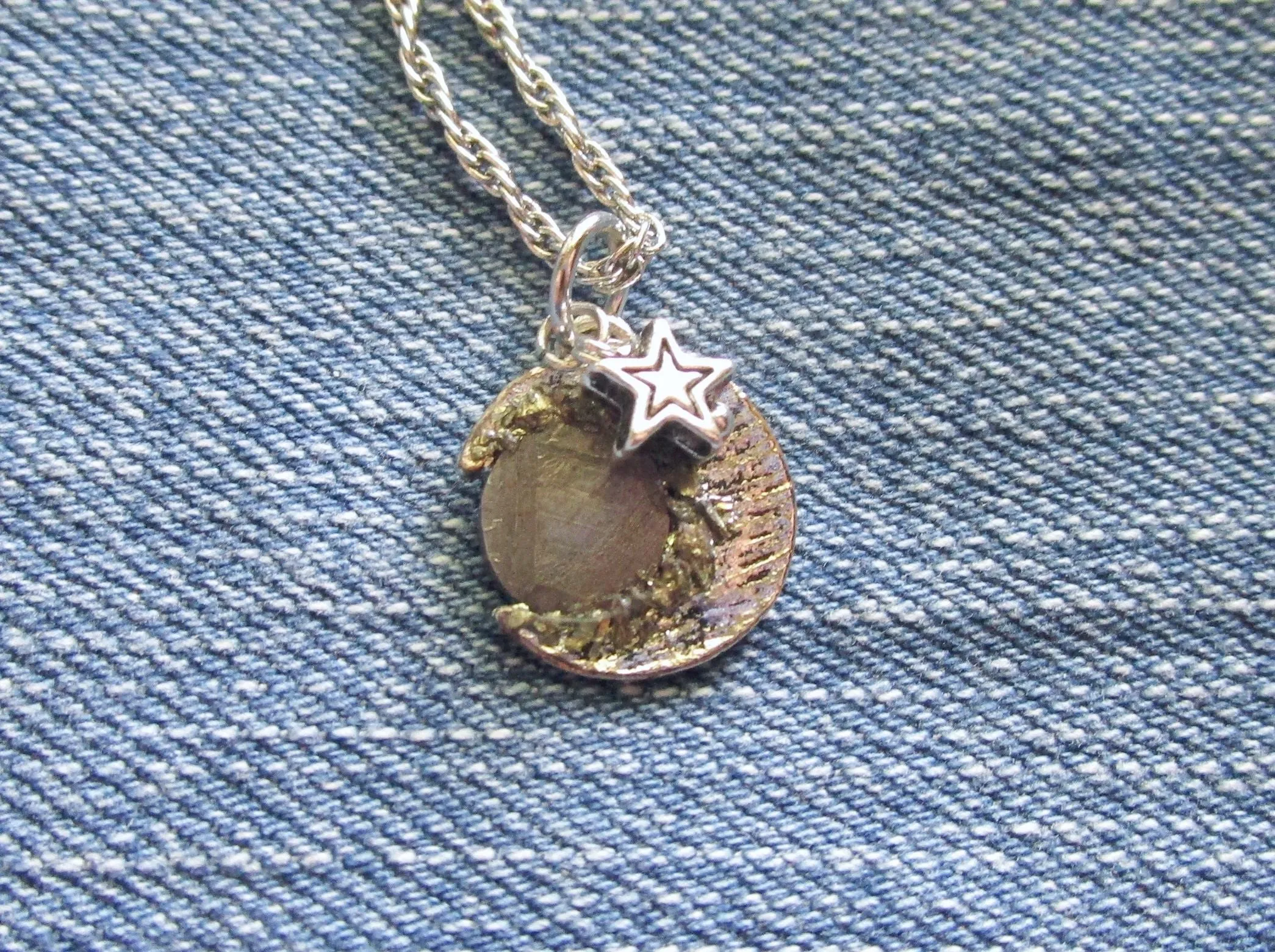 Gibeon Meteorite Silver Moon and Star Celestial Pendant Necklace