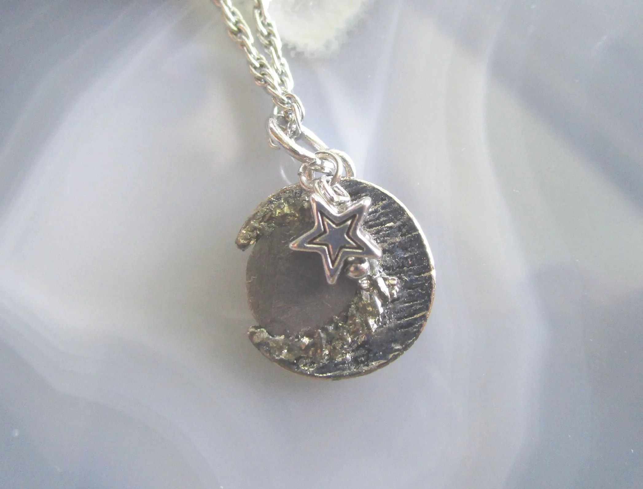 Gibeon Meteorite Silver Moon and Star Celestial Pendant Necklace