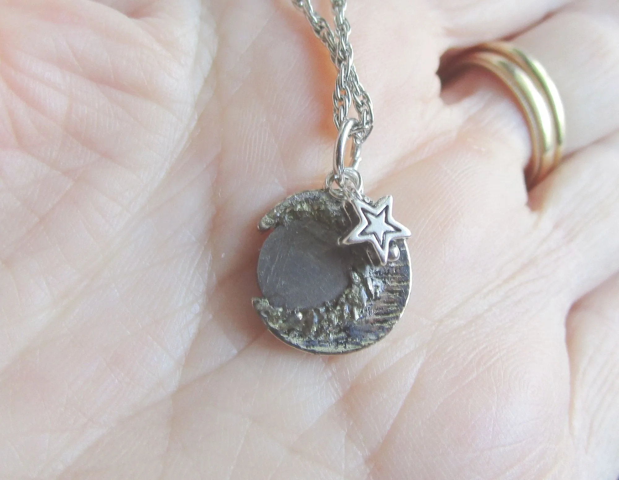 Gibeon Meteorite Silver Moon and Star Celestial Pendant Necklace