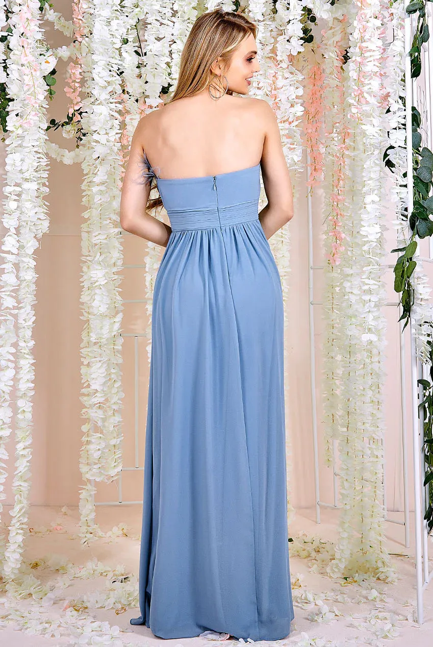 Goddiva Chiffon Feather Bandeau Maxi Dress