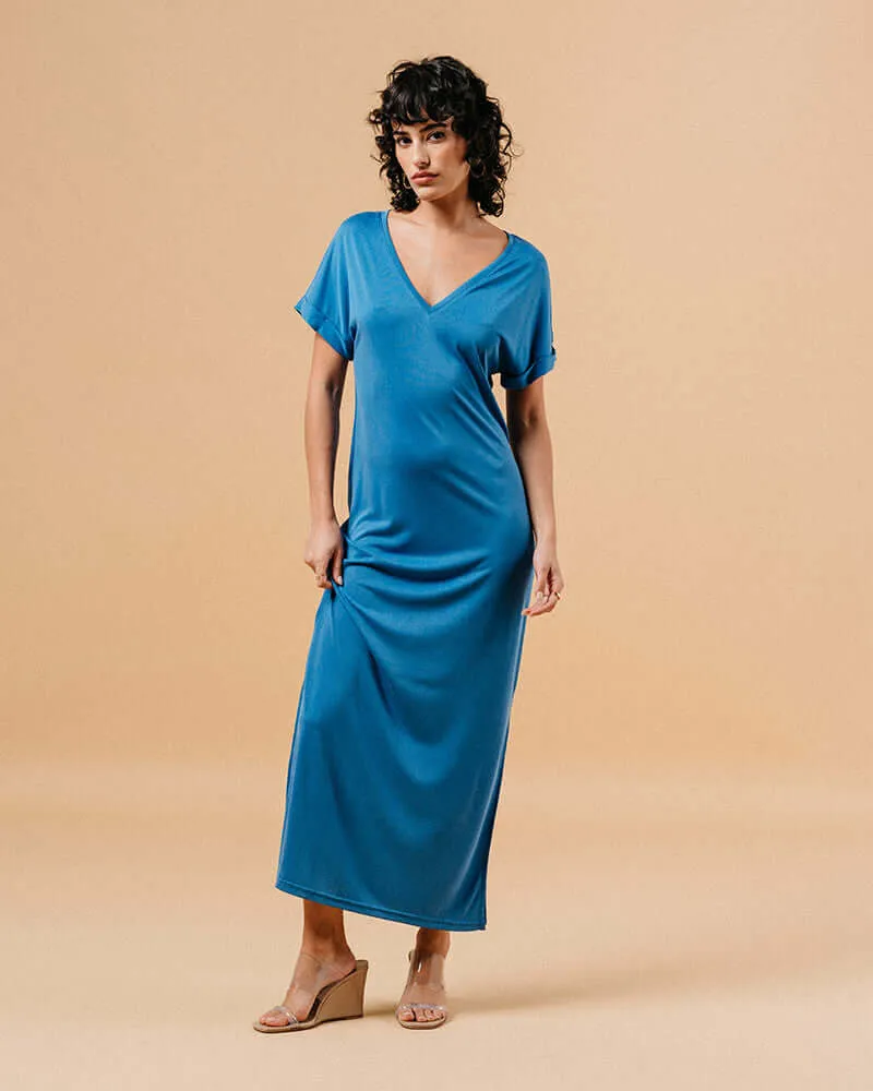 Grace & Mila - Margaux V Neck Bleu Long Dress