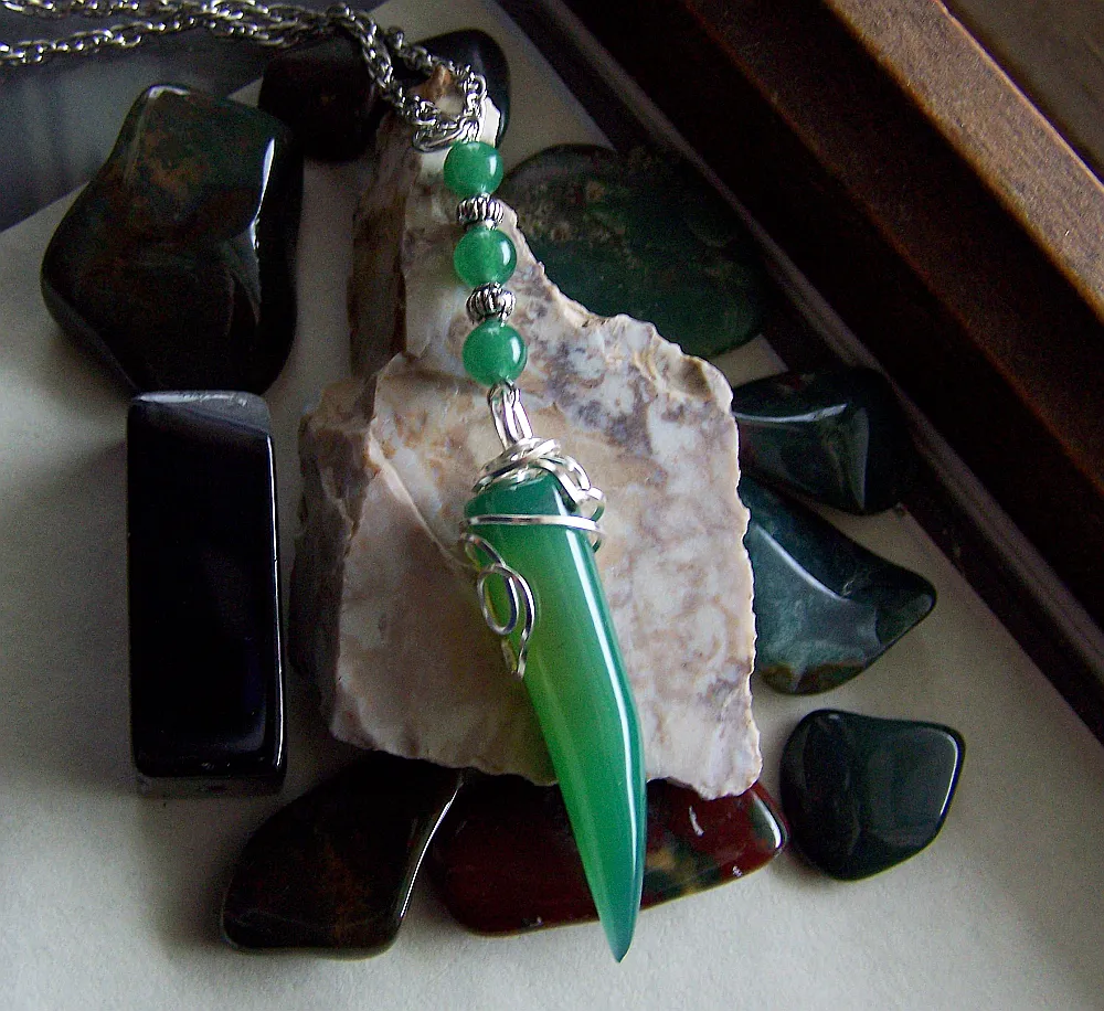 Green Agate Horn Polished Gemstone Pendant