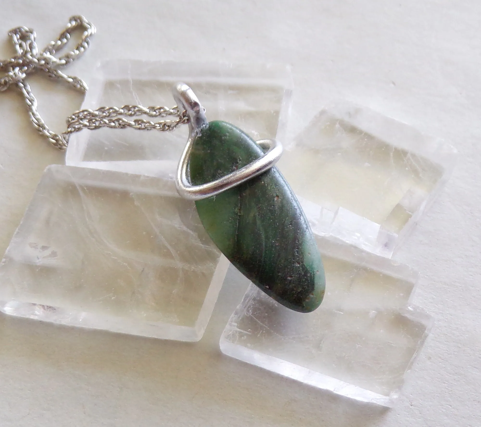 Green Aventurine Natural Wire Wrapped Stone Pendant Necklace