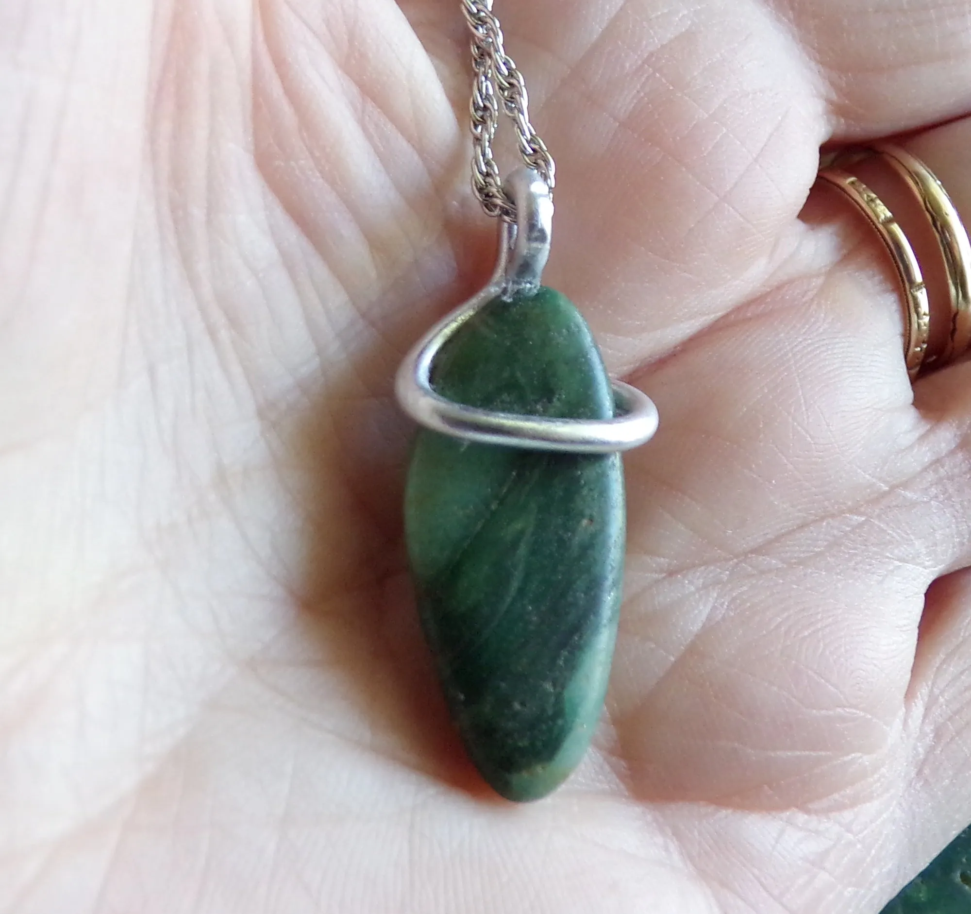 Green Aventurine Natural Wire Wrapped Stone Pendant Necklace