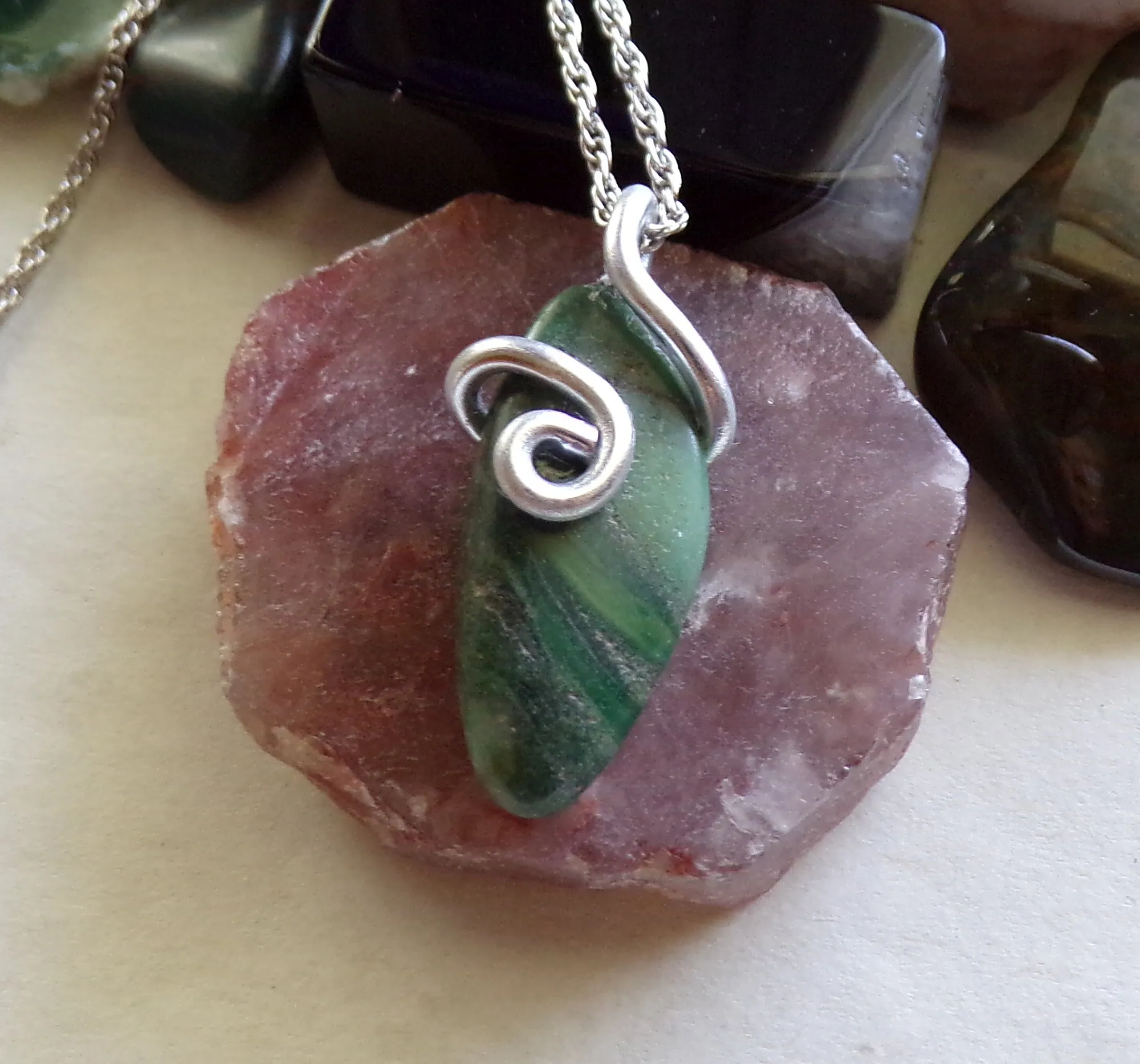 Green Aventurine Natural Wire Wrapped Stone Pendant Necklace