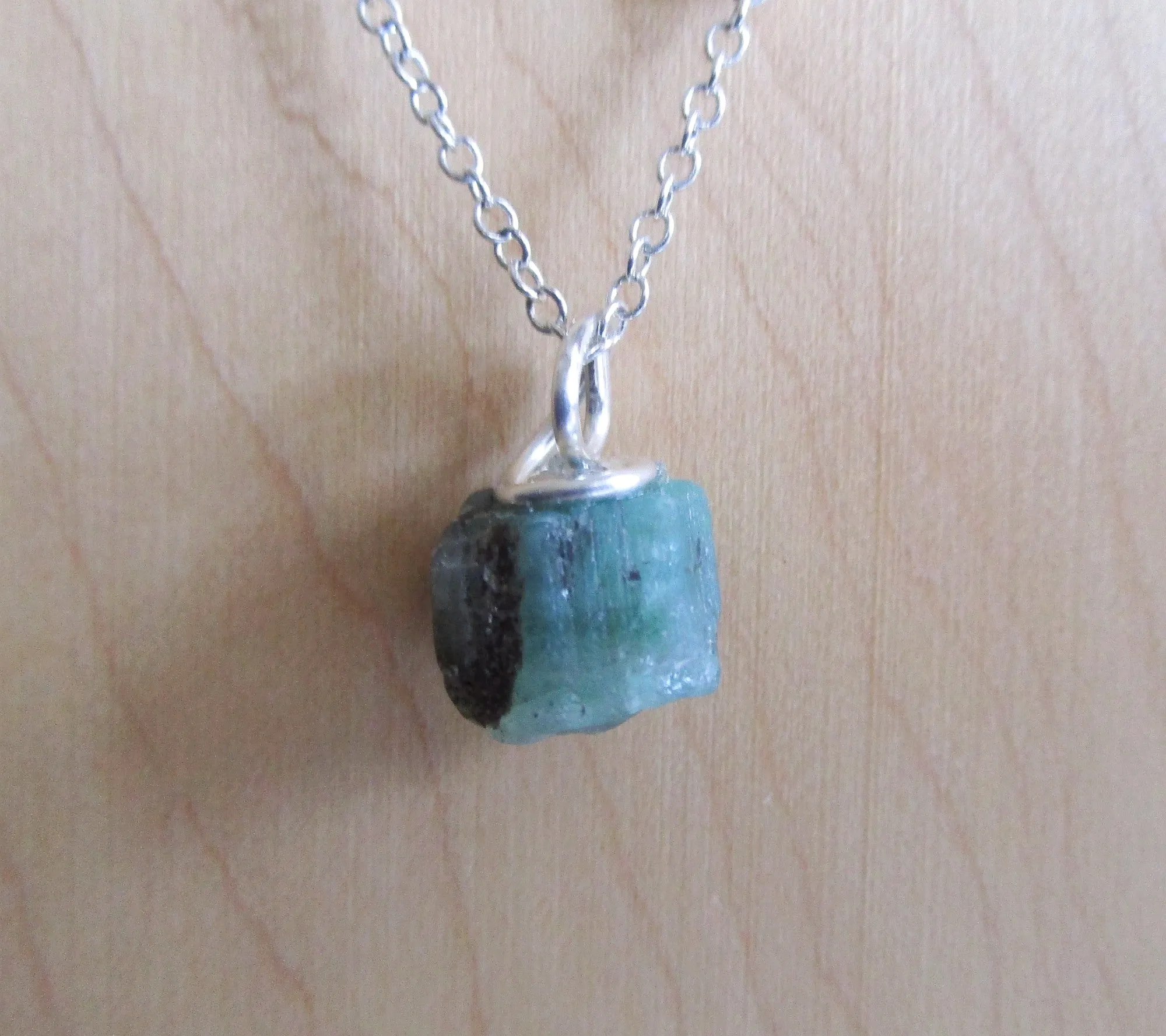 Green Emerald Natural Raw Gemstone Crystal Pendant Necklace