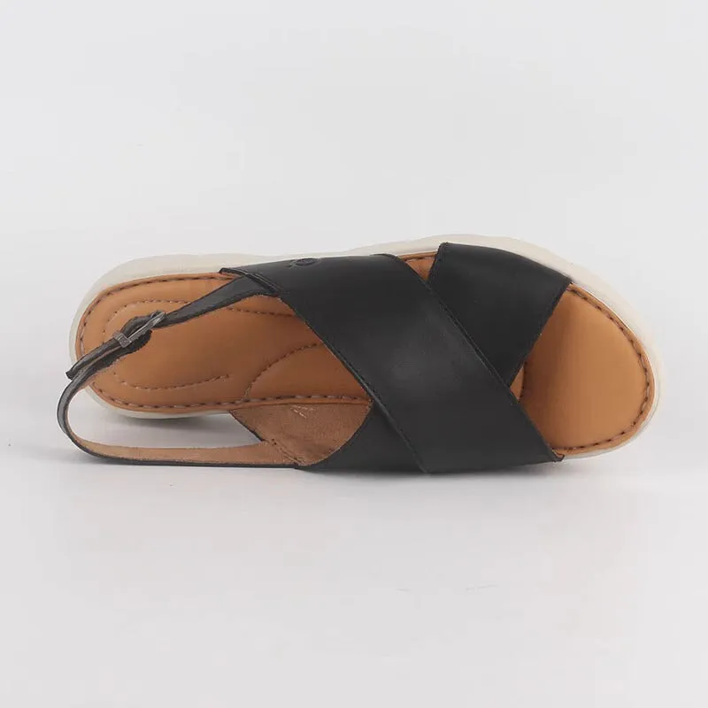 Handmade Leather x strap Sandals in Nude/Brown/Black/Golden/Beige- Womens Platform Slingback