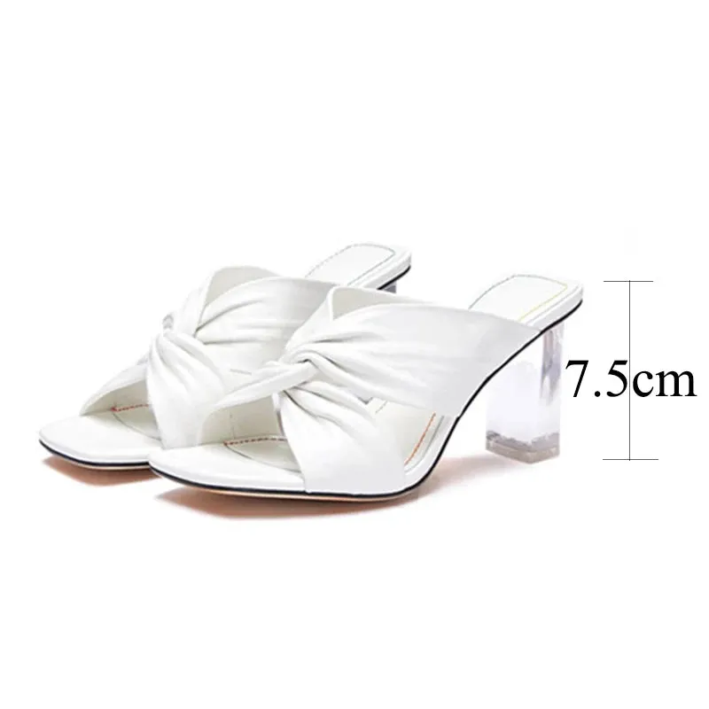 Hnzxzm Womens Cross Strap High Heels Slippers 2024 Summer Luxury Golden Square Toe Sandals Women Designer Clear Heel Slides Woman