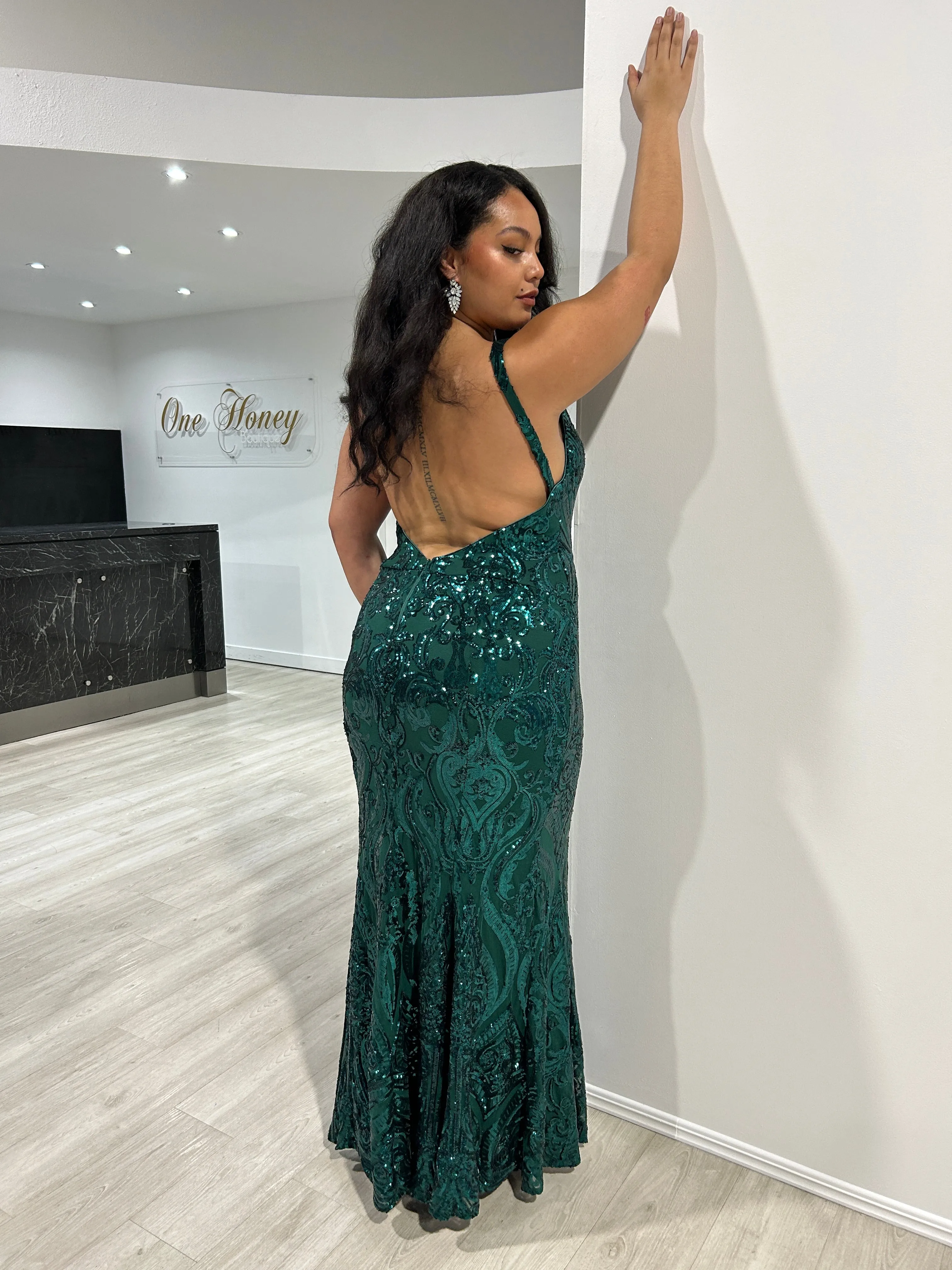 Honey Couture MIA Sequin Open Back Formal Gown