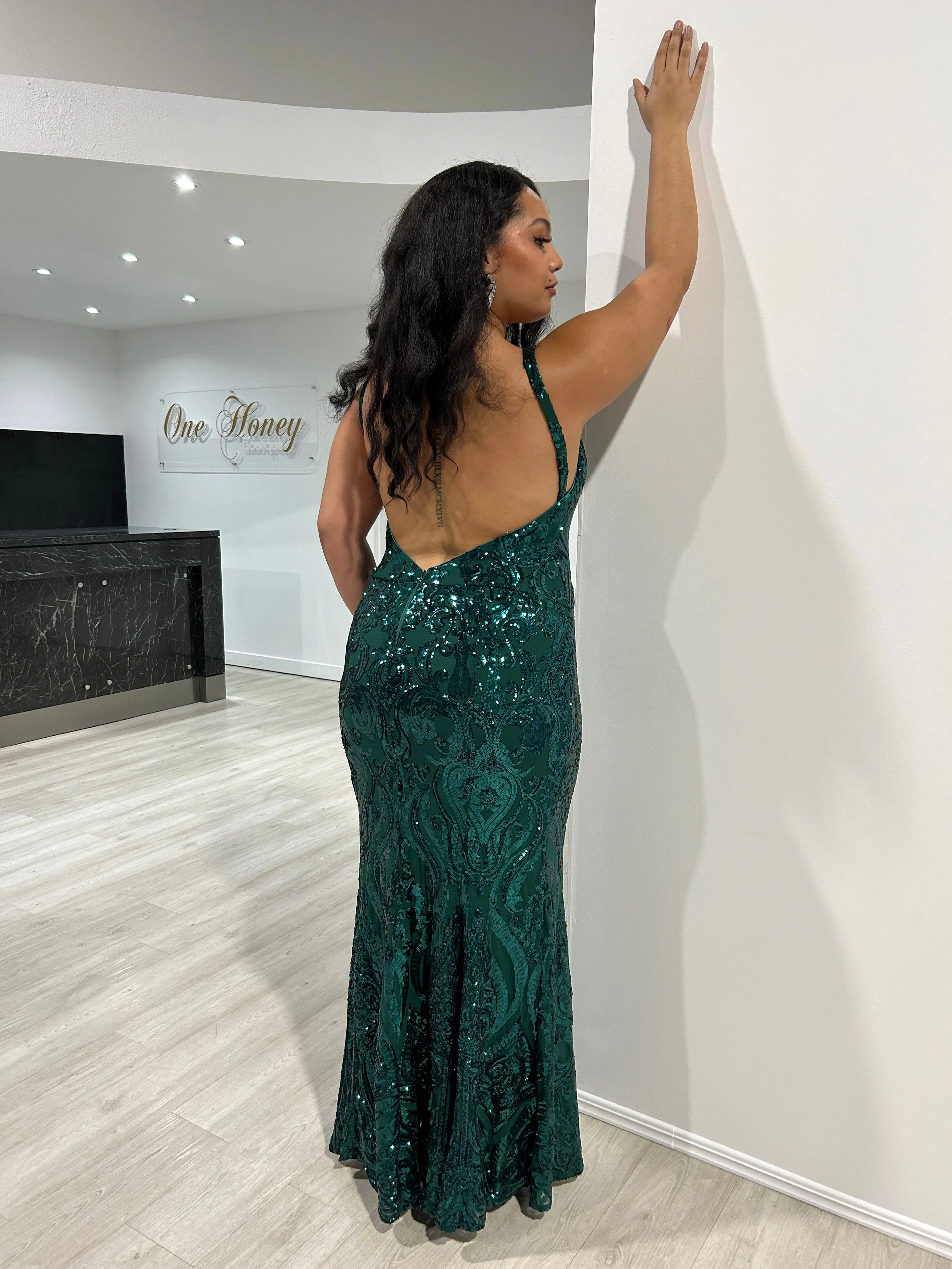 Honey Couture MIA Sequin Open Back Formal Gown