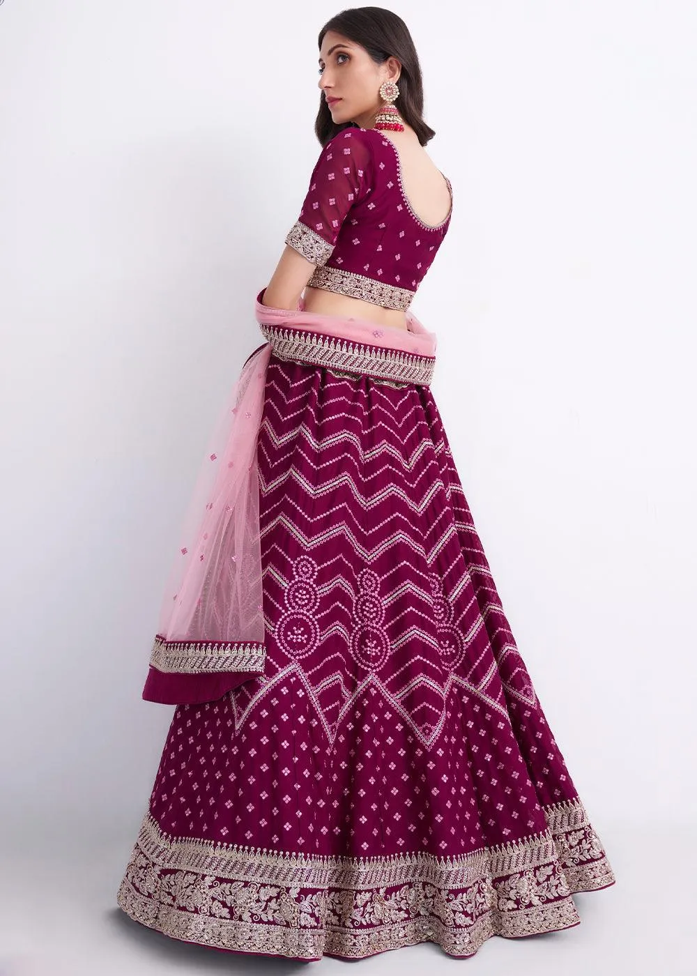 Jam Purple Georgette Lehenga Choli with Cording,Thread,Sequins & Zarkan work