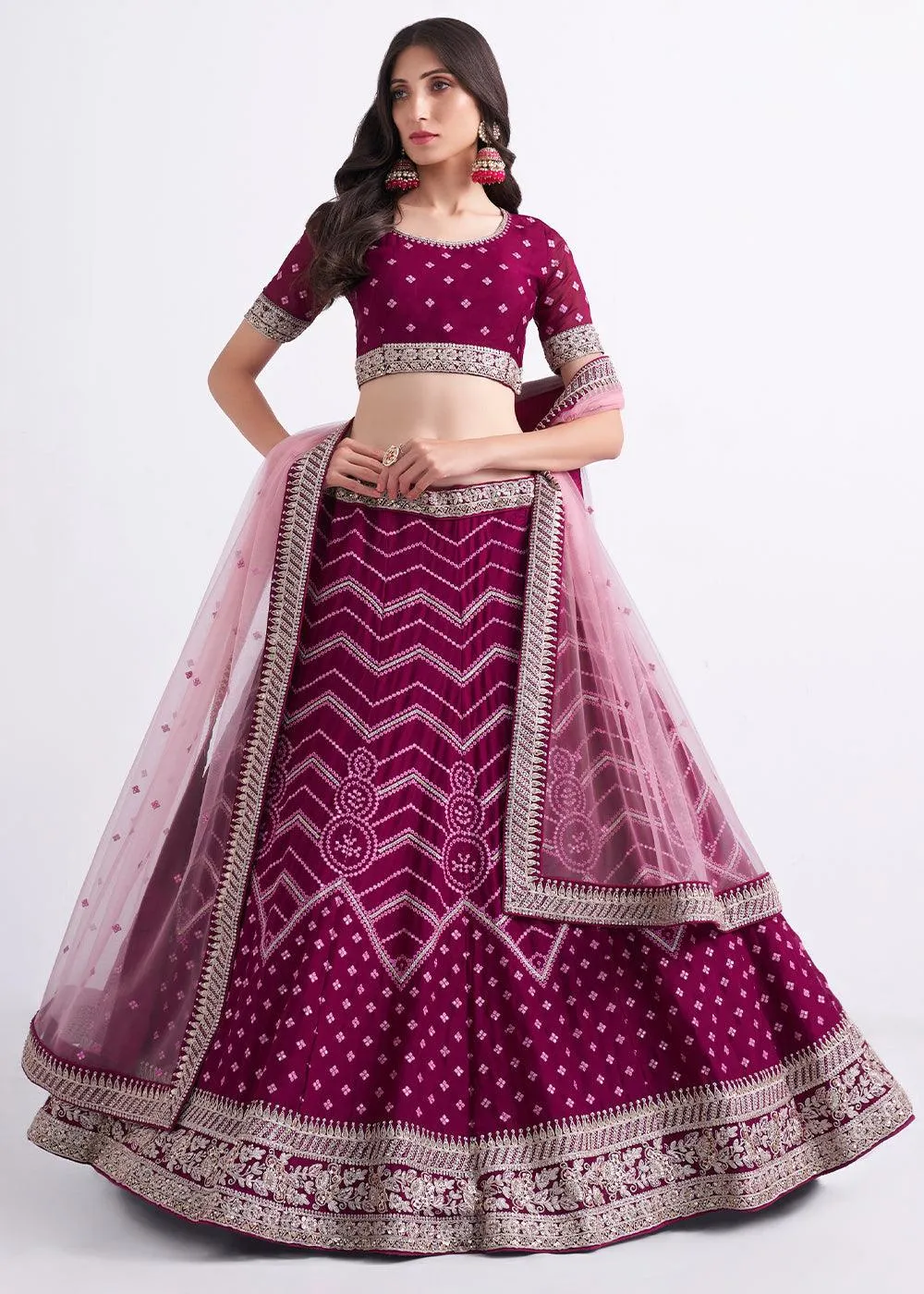 Jam Purple Georgette Lehenga Choli with Cording,Thread,Sequins & Zarkan work