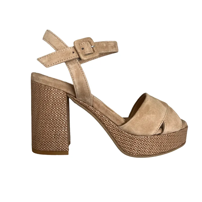 Jane Galland Taupe Suede Leather Platform Sandals