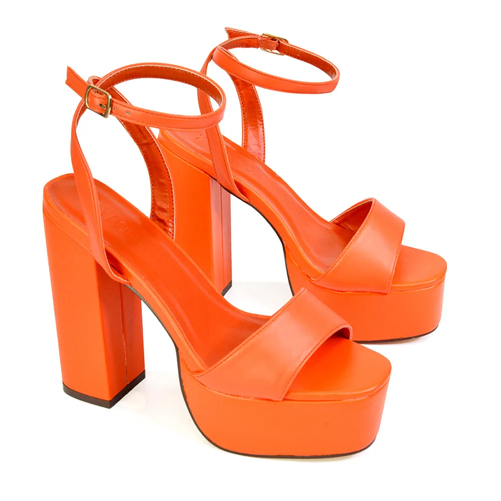 Jayce Strappy Chunky Block High Heel Shoes Platform in Orange