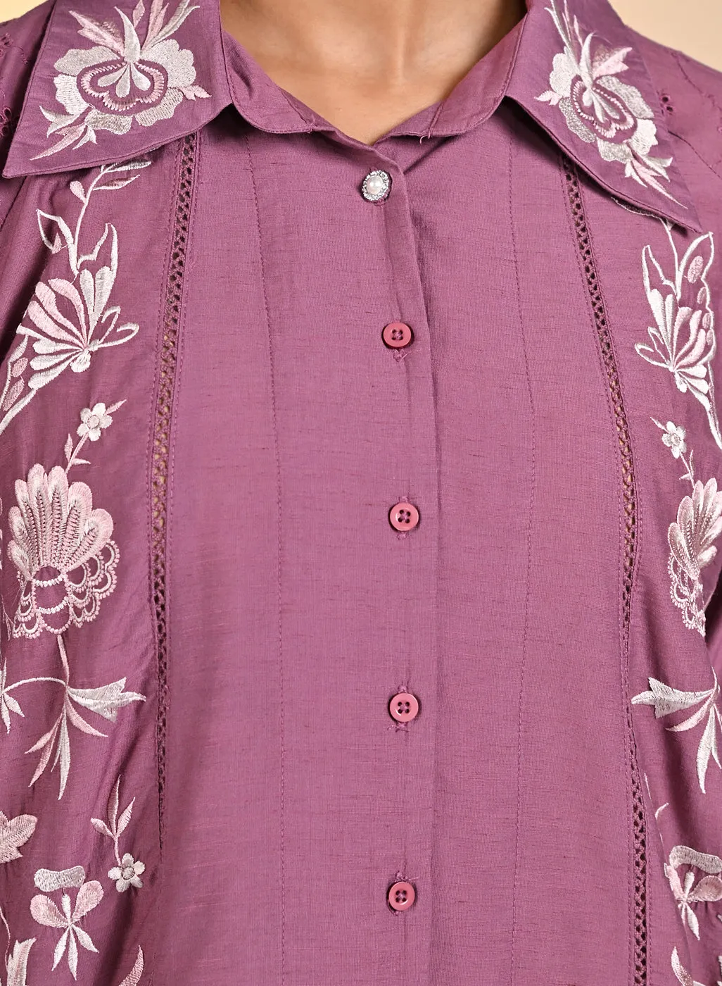 Laira Pink Embroidered Tencel Top for Women