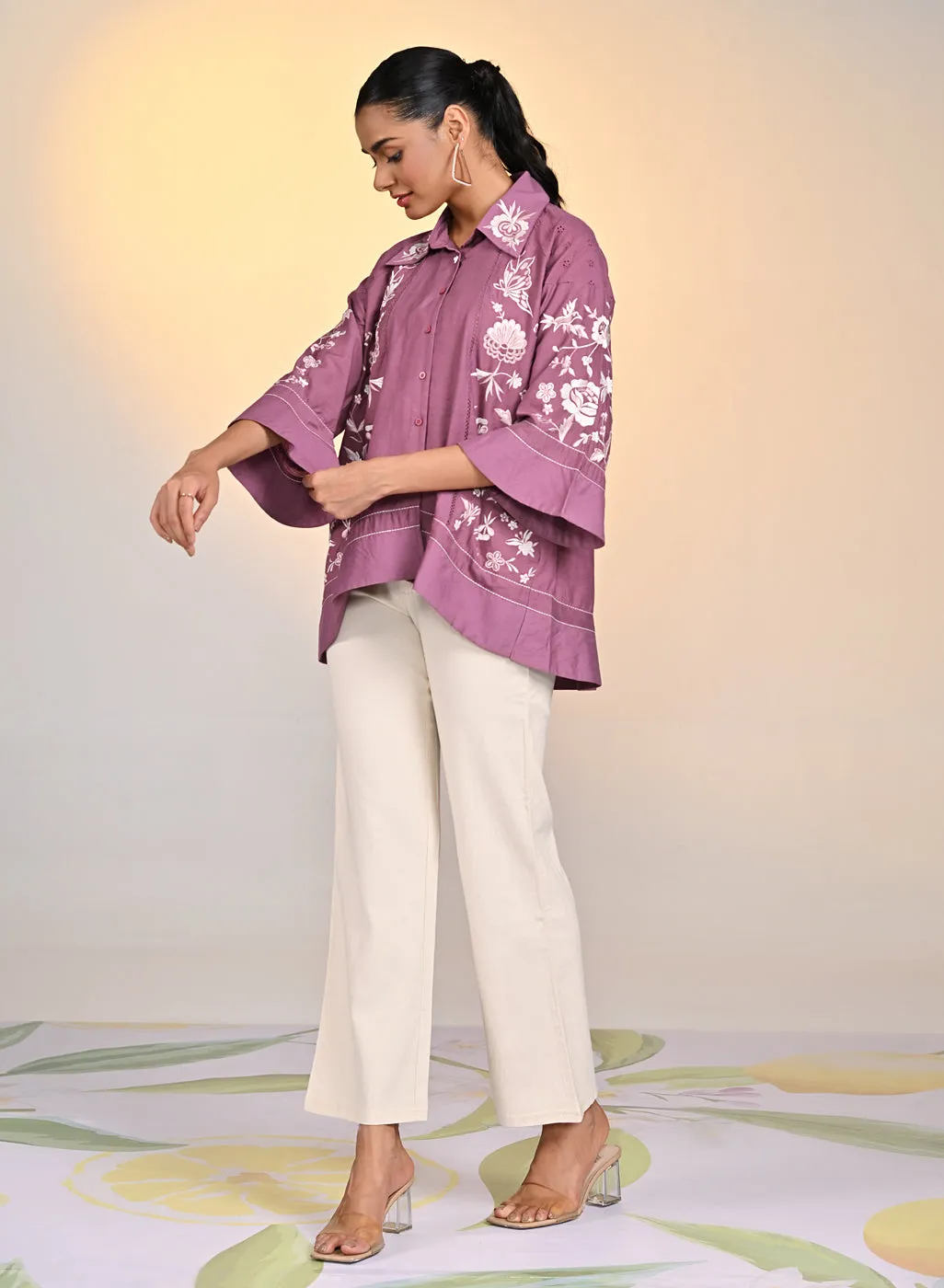 Laira Pink Embroidered Tencel Top for Women