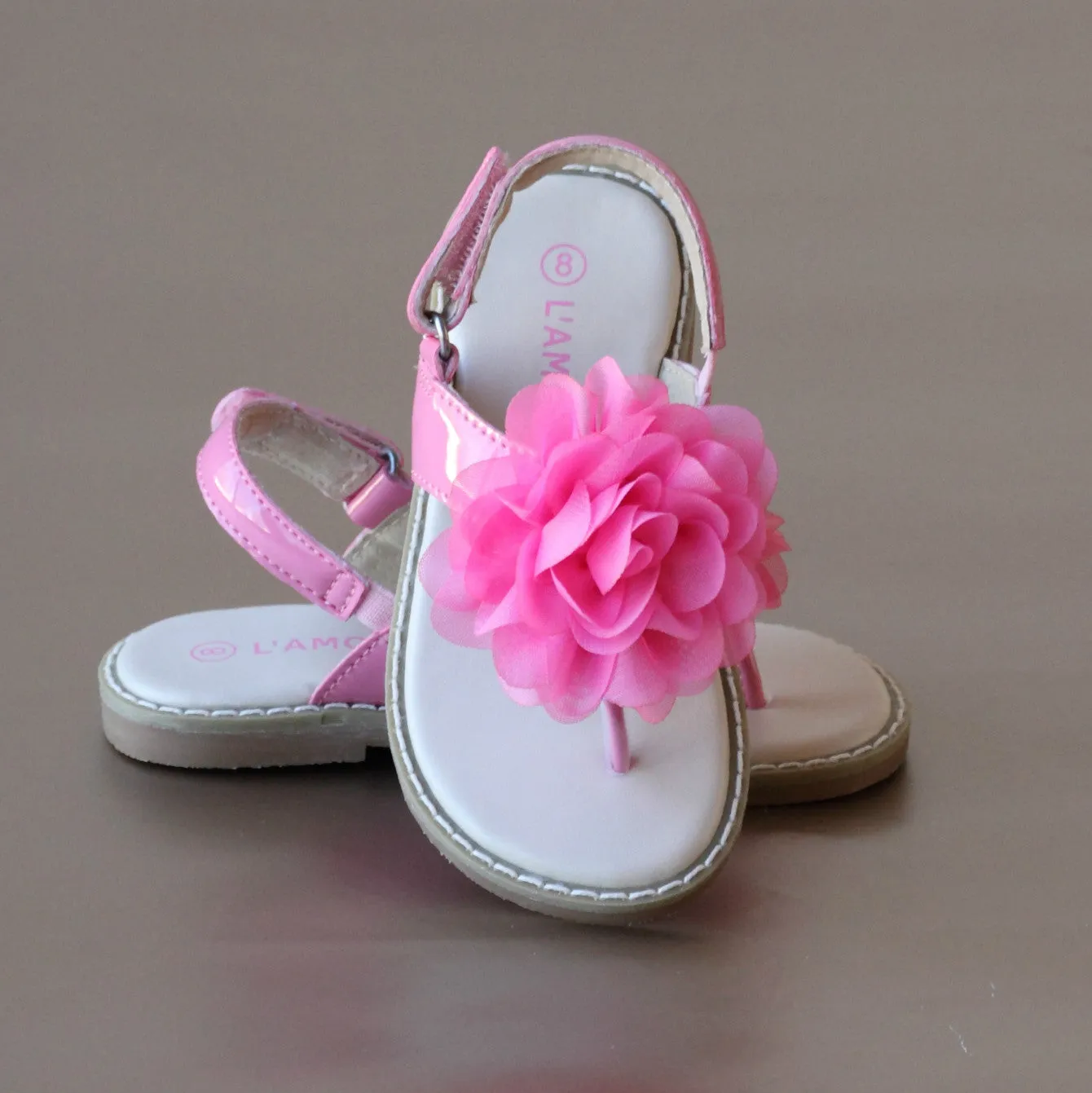 L'Amour Girls Organza Rosette Thong Sandal